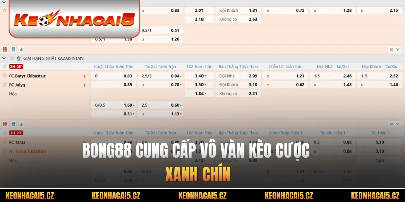 BONG88 cung cấp vô vàn kèo cược xanh chín