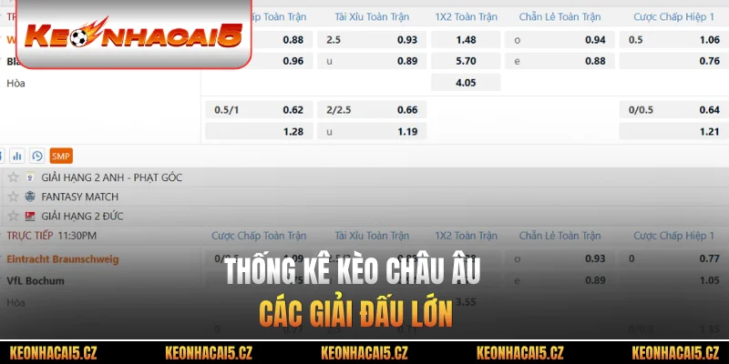Thống kê kèo châu Âu các giải đấu lớn