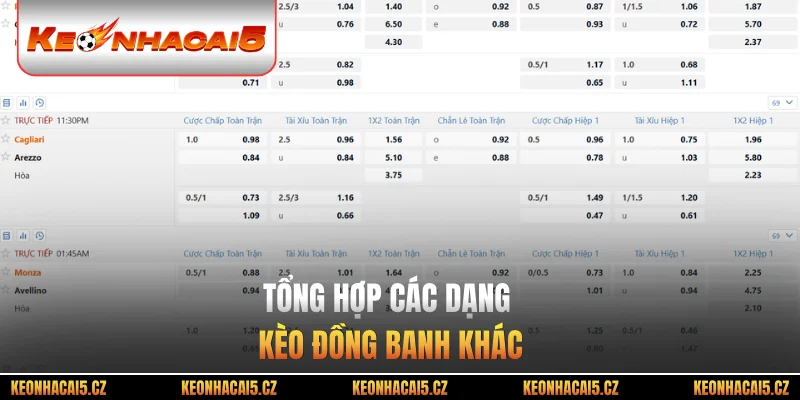 Tổng hợp các dạng kèo đồng banh khác